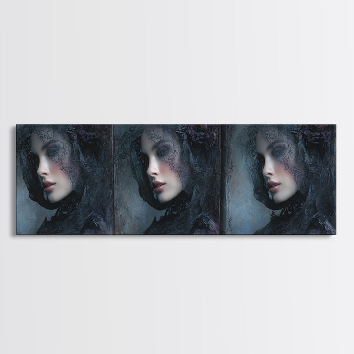 Gothic Woman Portrait Canvas Print, Dark Art, Art Print, Living Room Decor, Nocturne, Halloween Art, Unique Wall Decor, DAR-3x1-92