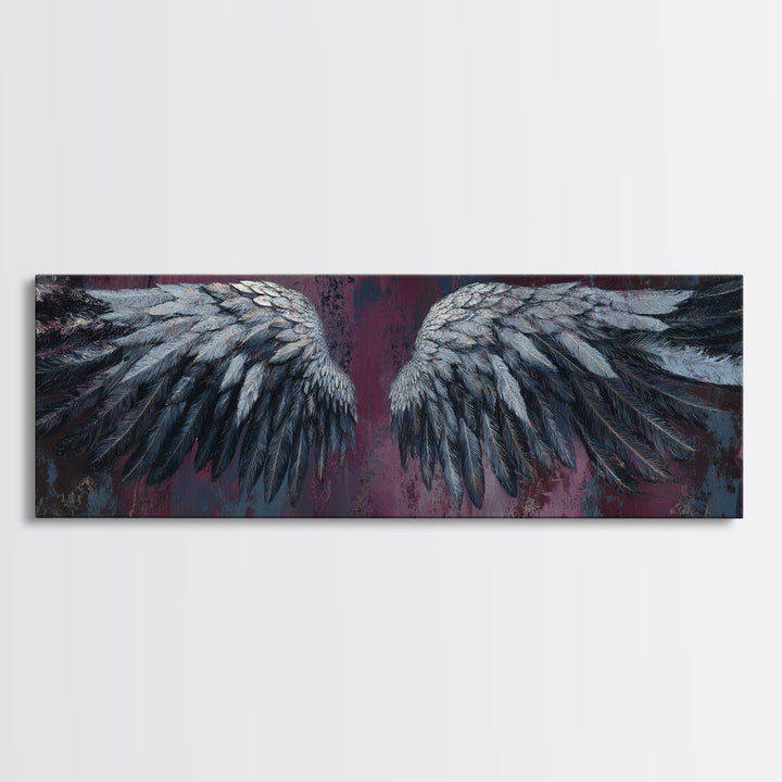 Dark Angel Wings Canvas Print, Dark Art, Art Print, Living Room Decor, Oil Painting, Nocturne, Halloween Art, Unique Wall Decor, DAR-3x1-95