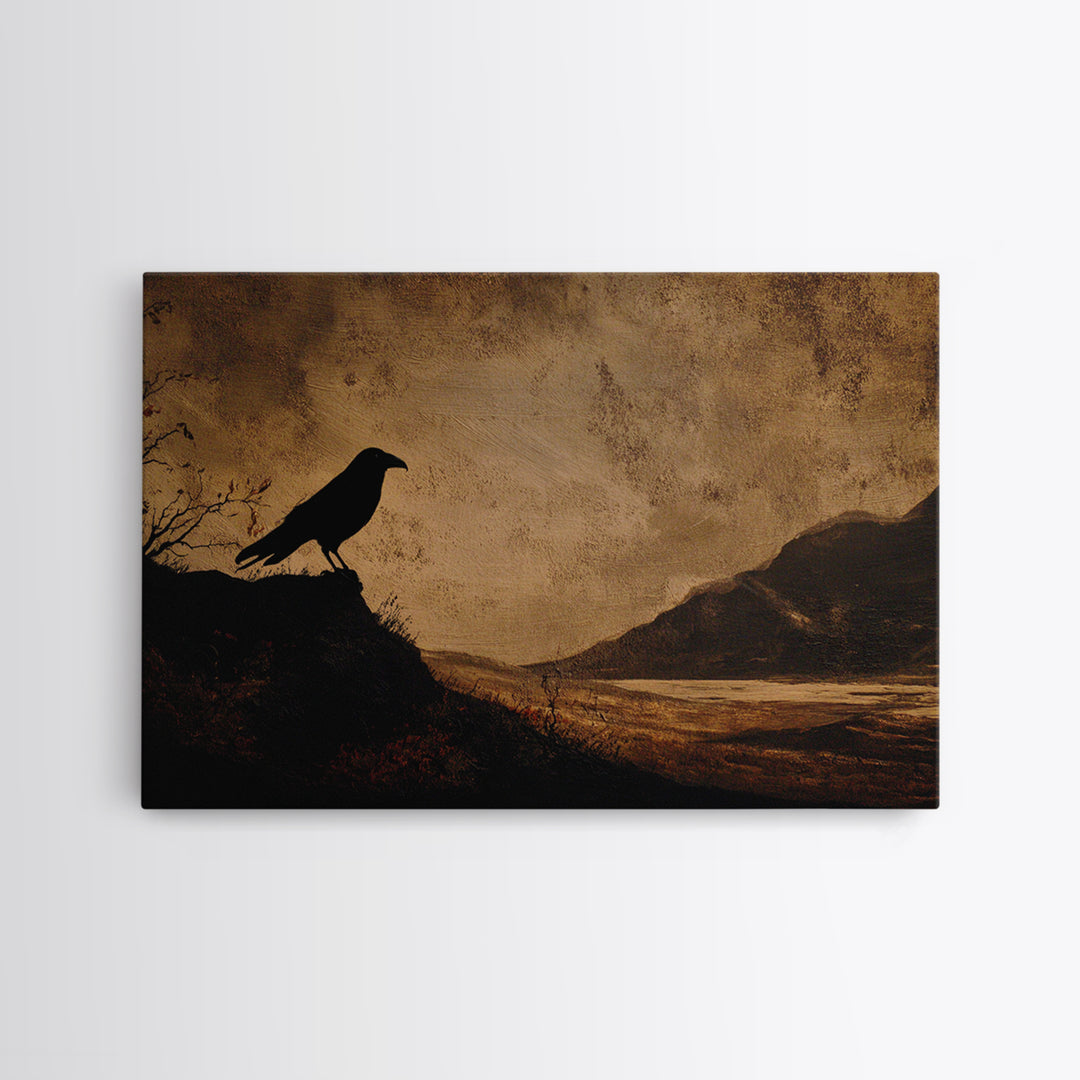 Haunted Mansion Silhouette on Distant Hill Framed Canvas Print, Dark Art, Gothic Wall Art, Living Room Decor, Nocturne, DAR-3x2-10