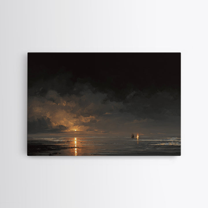 Stormy Sea under a Nearly Black Sky Canvas Print, Dark Art, Fantasy Art, Living Room Decor, Fine Art, Nocturne, DAR-3x2-57