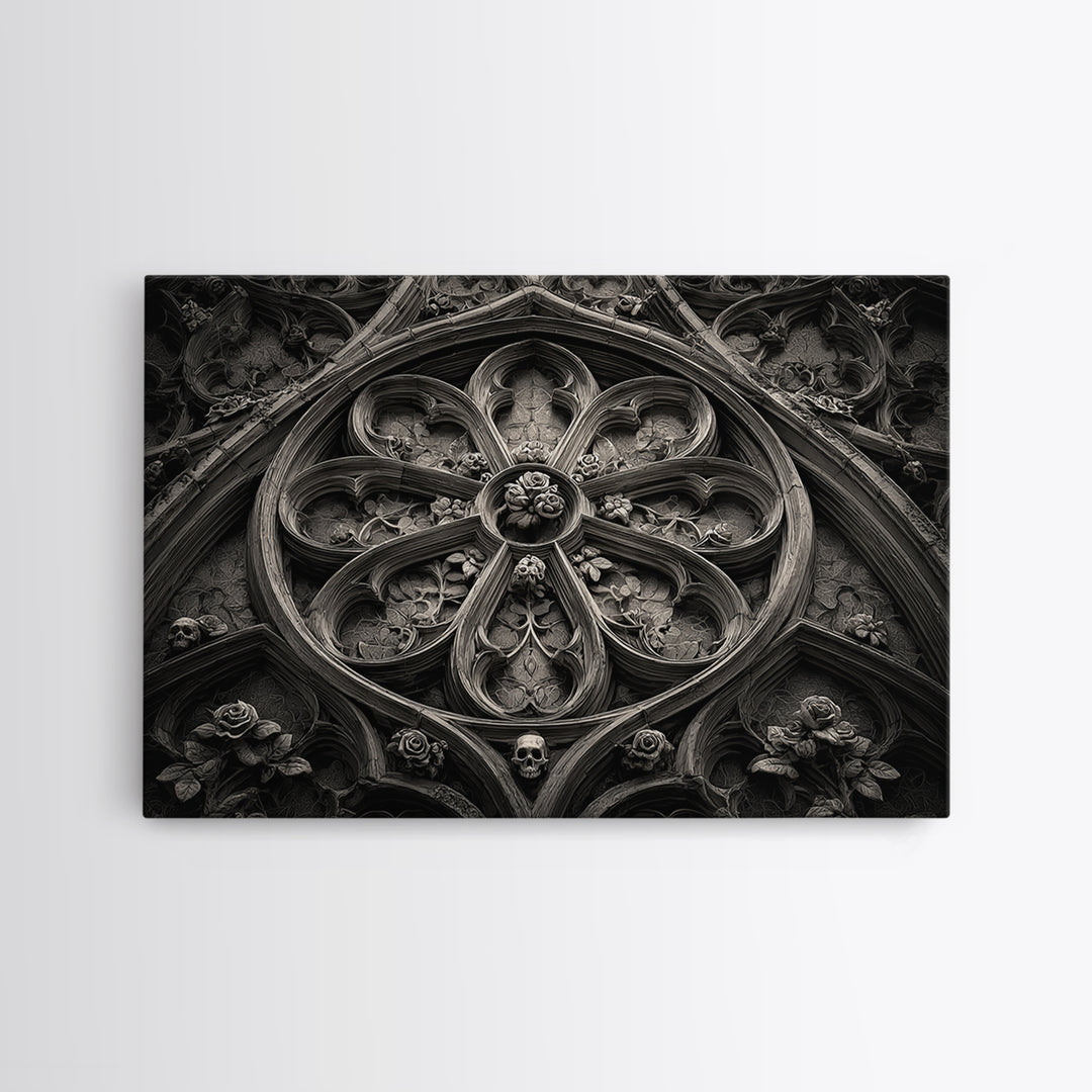 Gothic Cathedral Window Canvas Print, Dark Art, Minimalist Decor, Living Room Decor, Fine Art, Nocturne, Oil Painting, DAR-3x2-68