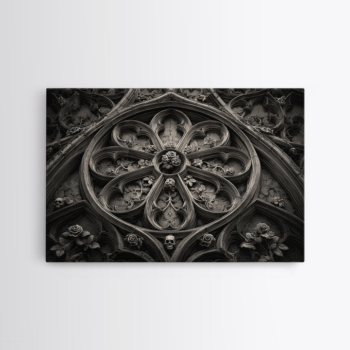Gothic Cathedral Window Canvas Print, Dark Art, Minimalist Decor, Living Room Decor, Fine Art, Nocturne, Oil Painting, DAR-3x2-68