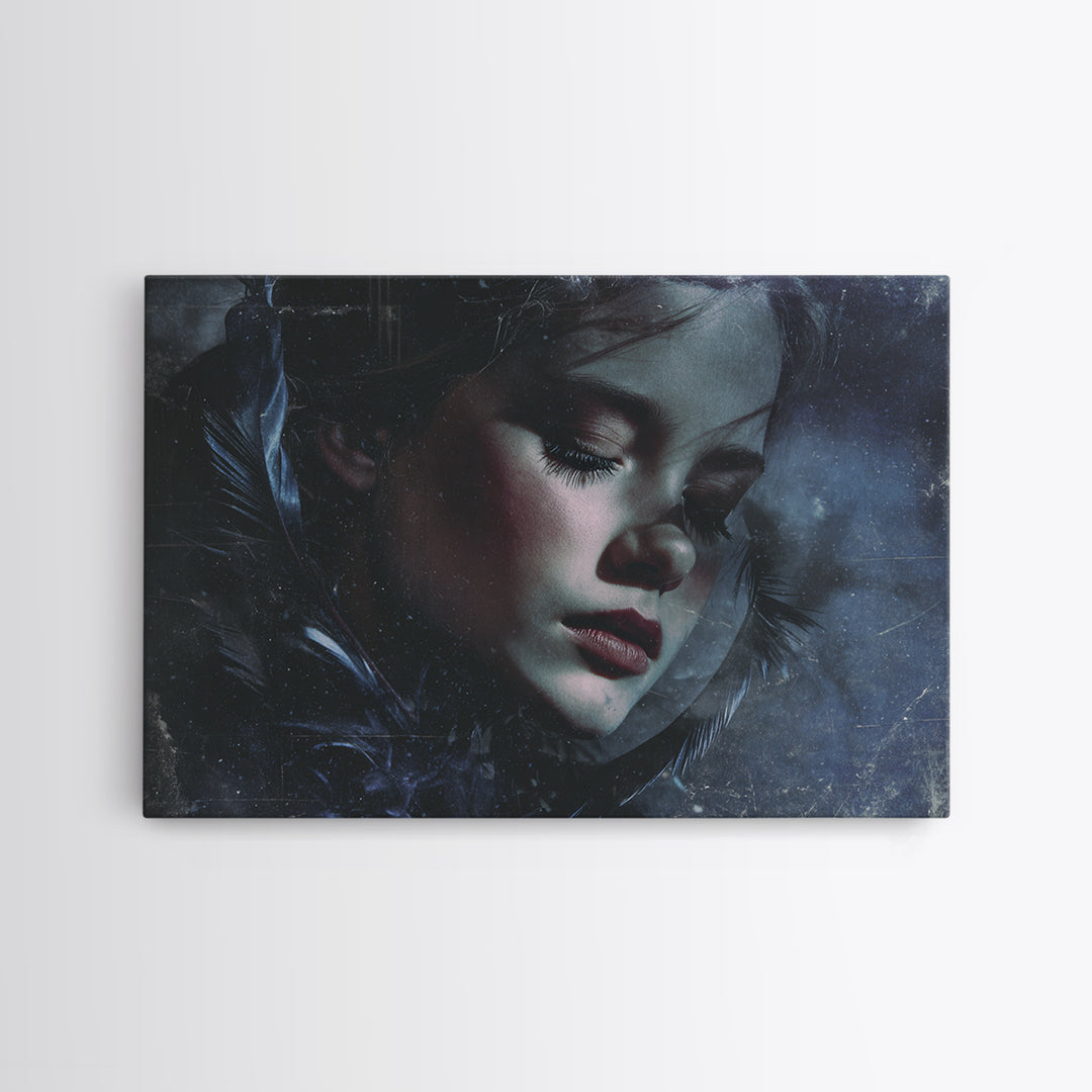 Silent Graveyard with Blue Moon Haze Framed Canvas Print, Dark Art, Unique Wall Decor, Living Room Decor, Fine Art, Nocturne, DAR-3x2-70