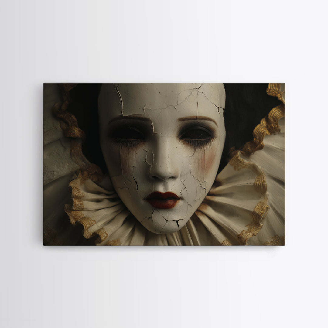 Cracked Porcelain Doll Portrait Canvas Print, Dark Art, Painting, Living Room Decor, Oil Painting, Nocturne, Gothic Wall Art, DAR-3x2-75