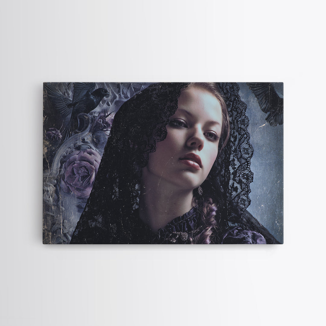 Gothic Woman Portrait Framed Canvas Print, Dark Art, Gothic Art, Living Room Decor, Fine Art, Nocturne, Fine Art Print, DAR-3x2-8