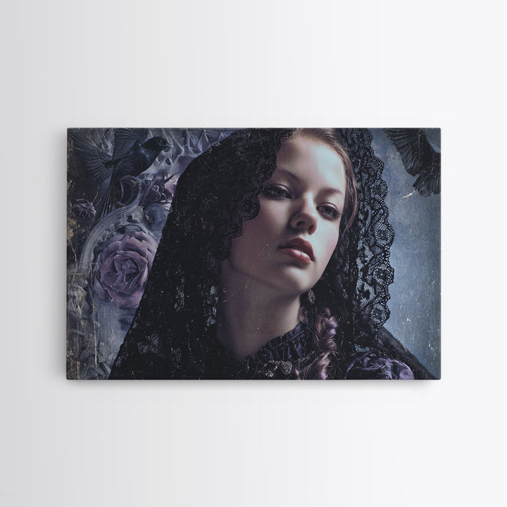 Gothic Woman Portrait Framed Canvas Print, Dark Art, Gothic Art, Living Room Decor, Fine Art, Nocturne, Fine Art Print, DAR-3x2-8