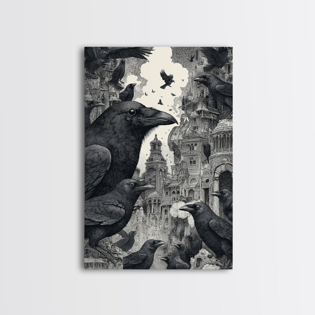 Ravens And Ruins, Victorian Macabre Art, Vertical Wall Art, Dark Halloween Decor, Canvas Print, Halloween Wall Art