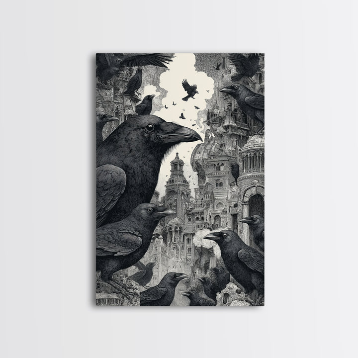 Ravens And Ruins, Victorian Macabre Art, Vertical Wall Art, Dark Halloween Decor, Canvas Print, Halloween Wall Art