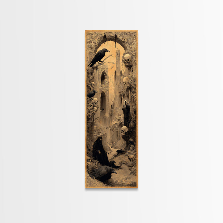 Ravens And Ruins, Surreal Apocalyptic Art, Tall Narrow Wall Art, Dark Halloween Decor, Canvas Print, Halloween Wall Art