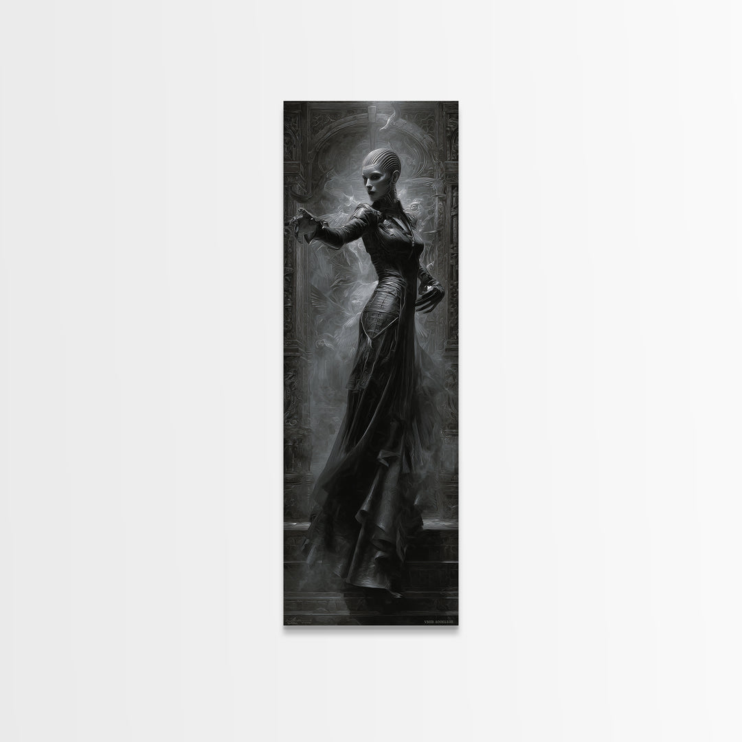 Ravens And Ruins, Biomechanical Horror Art, Tall Narrow Wall Art, Dark Fantasy Wall Art, Canvas Print, Halloween Wall Art