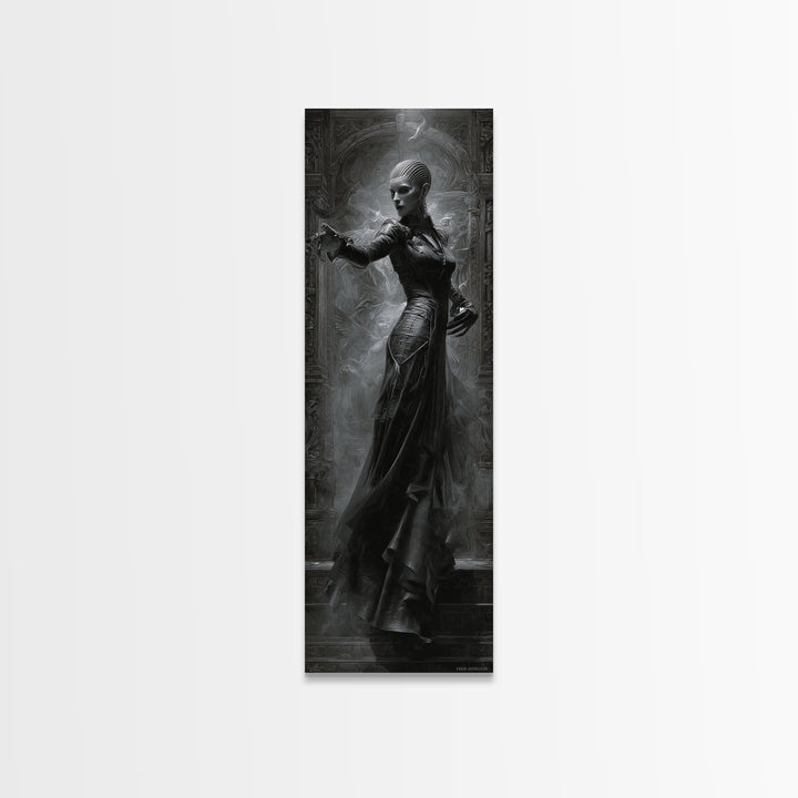 Ravens And Ruins, Biomechanical Horror Art, Tall Narrow Wall Art, Dark Fantasy Wall Art, Canvas Print, Halloween Wall Art