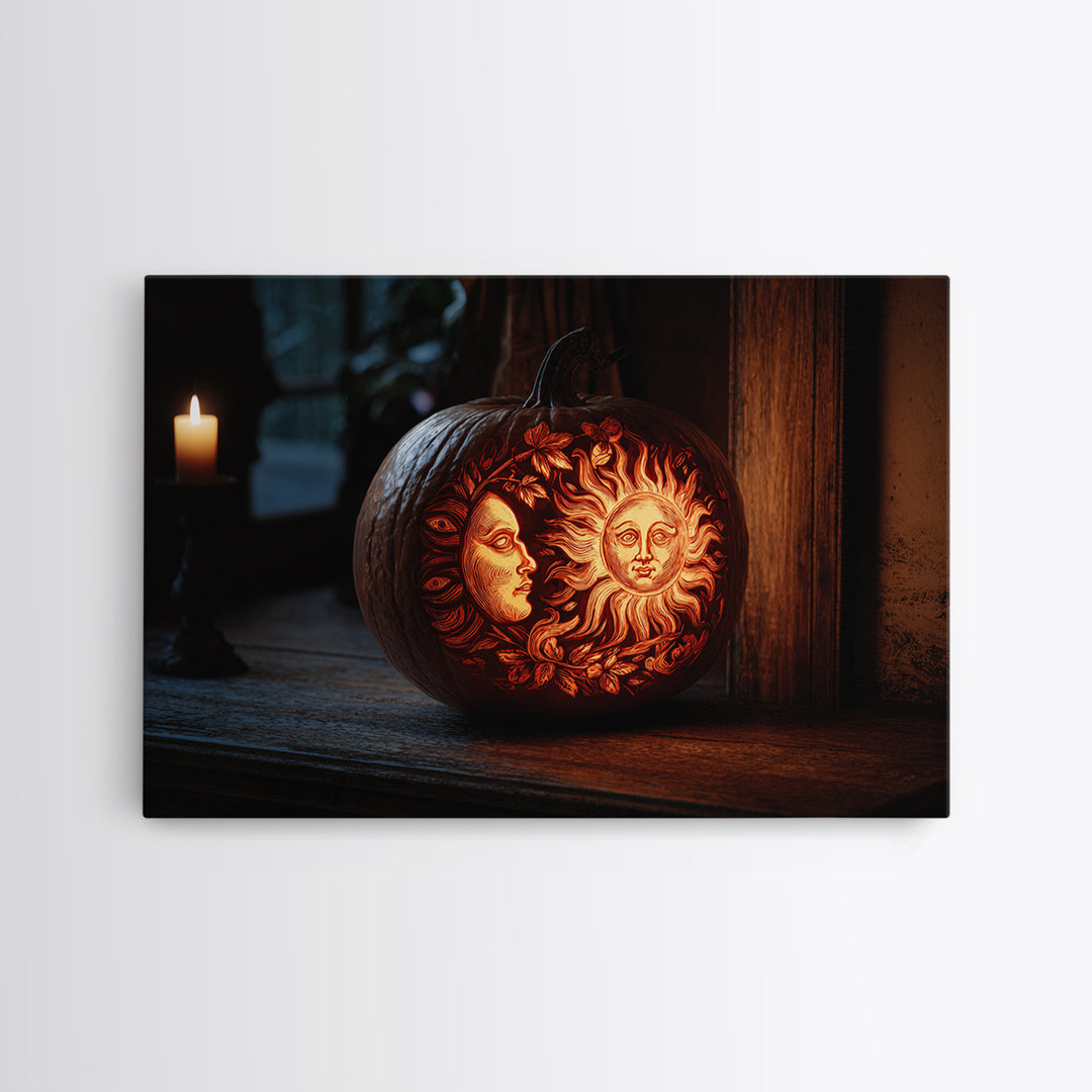 Pumpkins And Moon Phases, Danse Macabre Art, Landscape Wall Art, Macabre Wall Art, Canvas Print, Halloween Wall Art