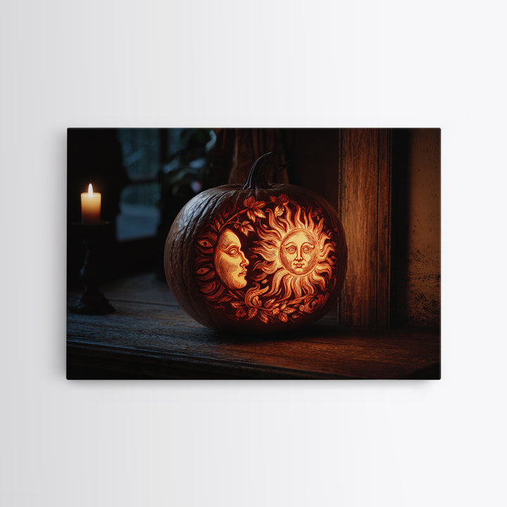 Pumpkins And Moon Phases, Danse Macabre Art, Landscape Wall Art, Macabre Wall Art, Canvas Print, Halloween Wall Art