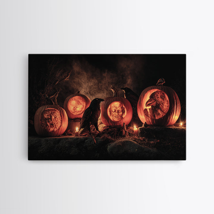 Pumpkins And Moon Phases, Baroque Witchcraft Art, Landscape Wall Art, Dark Fantasy Wall Art, Canvas Print, Halloween Wall Art