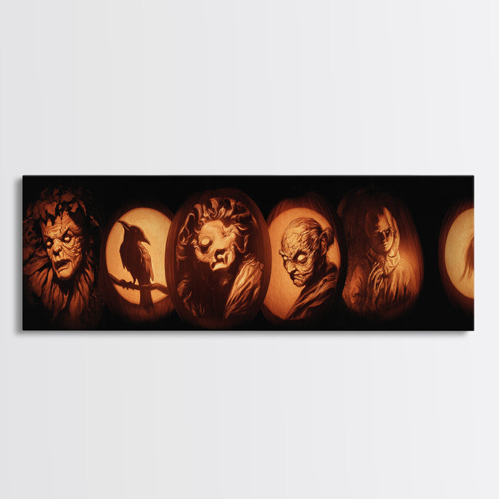Pumpkins And Moon Phases, Gothic Nightmare Art, Extra Wide Wall Art, Macabre Wall Art, Canvas Print, Halloween Wall Art