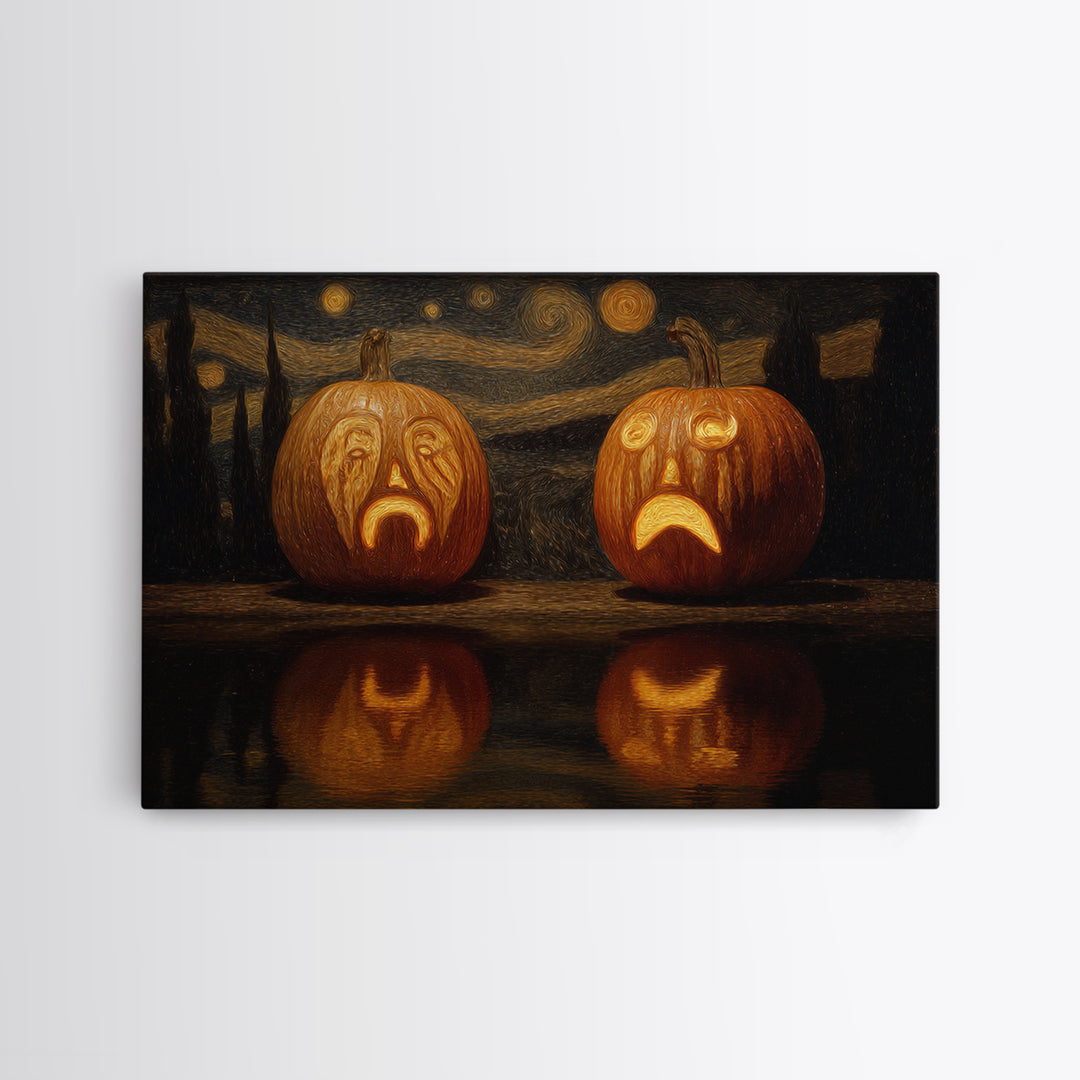 Pumpkins And Moon Phases, Symbolist Gothic Landscape, Landscape Wall Art, Gothic Horror Wall Art, Canvas Print, Halloween Wall Art