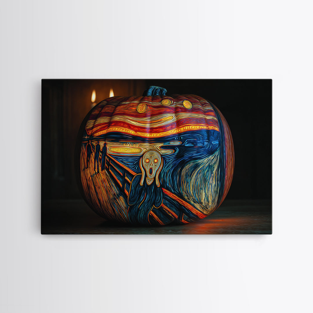 Pumpkins And Moon Phases, Expressionist Gothic Art, Landscape Wall Art, Dark Halloween Decor, Canvas Print, Halloween Wall Art