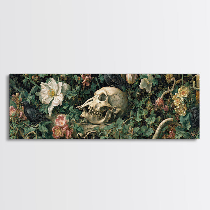 Skeletal Botanicals, Medieval Grotesque Art, Extra Wide Wall Art, Macabre Wall Art, Canvas Print, Halloween Wall Art