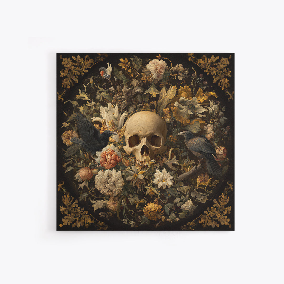 Skeletal Botanicals, Baroque Witchcraft Art, Square Wall Art, Dark Halloween Decor, Canvas Print, Halloween Wall Art, Spooky Wall Decor