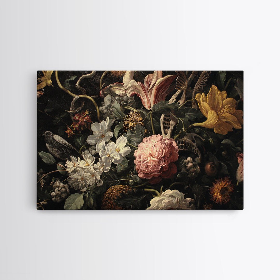 Skeletal Botanicals, Visionary Gothic Art, Landscape Wall Art, Macabre Wall Art, Framed Canvas Print, Halloween Wall Art