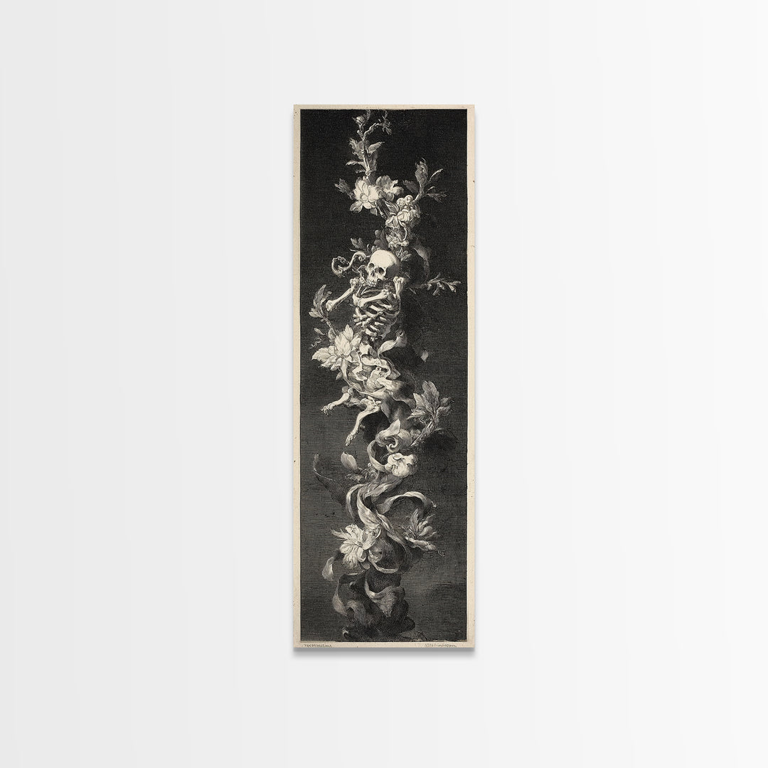 Skeletal Botanicals, Architectural Etching Art, Tall Narrow Wall Art, Gothic Horror Wall Art, Canvas Print, Halloween Wall Art