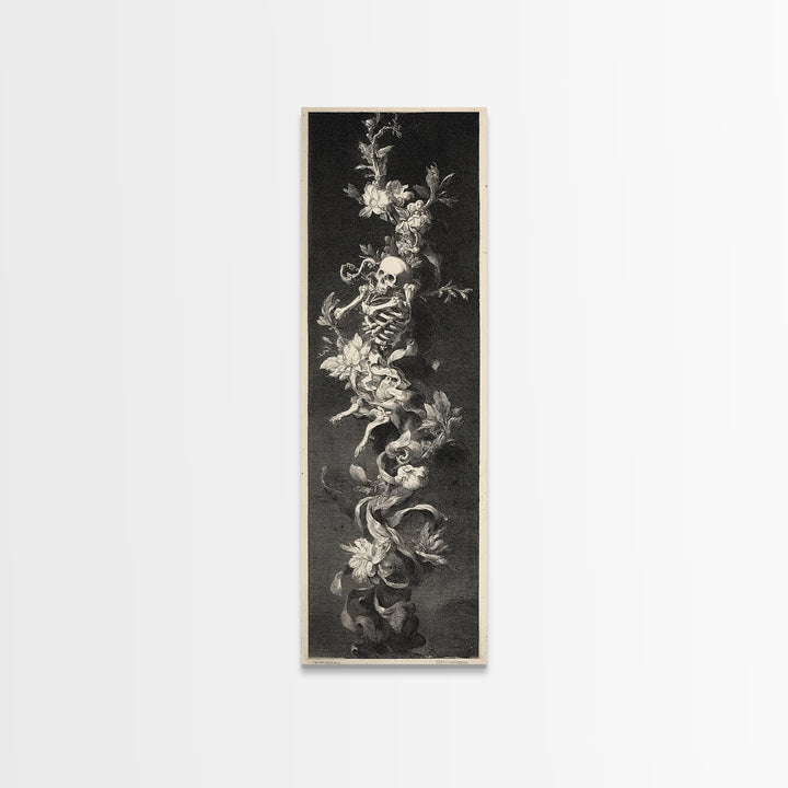 Skeletal Botanicals, Architectural Etching Art, Tall Narrow Wall Art, Gothic Horror Wall Art, Canvas Print, Halloween Wall Art