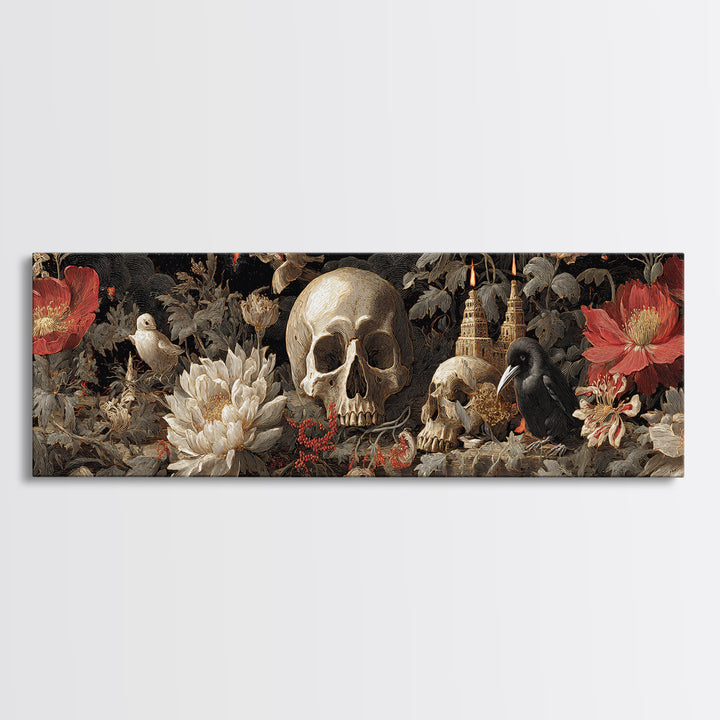 Skeletal Botanicals, Apocalyptic Romantic Art, Extra Wide Wall Art, Macabre Wall Art, Canvas Print, Halloween Wall Art, Halloween Decor