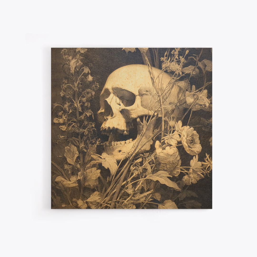 Skeletal Botanicals, Symbolist Dream Art, Square Wall Art, Macabre Wall Art, Framed Canvas Print, Halloween Wall Art, Halloween Decor