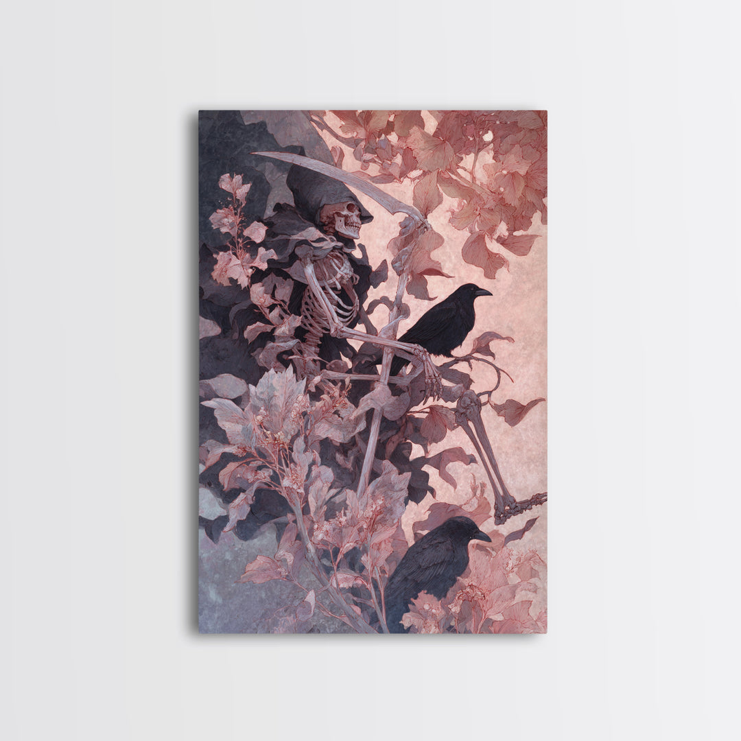Skeletal Botanicals, Decadent Gothic Art, Vertical Wall Art, Macabre Wall Art, Framed Canvas Print, Halloween Wall Art