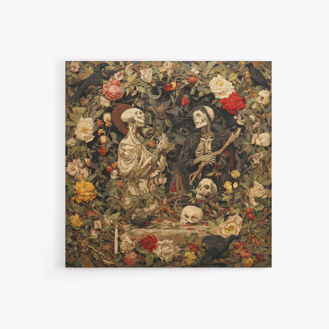 Skeletal Botanicals, Dark Symbolist Art, Square Wall Art, Macabre Wall Art, Canvas Print, Halloween Wall Art, Statement Wall Art