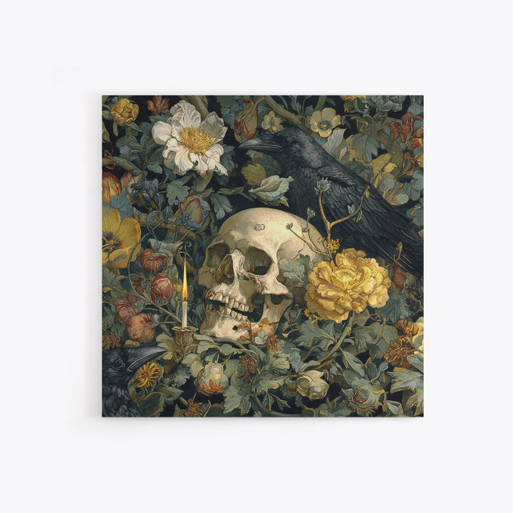 Skeletal Botanicals, Symbolist Etching Art, Square Wall Art, Macabre Wall Art, Framed Canvas Print, Halloween Wall Art, Halloween Decor