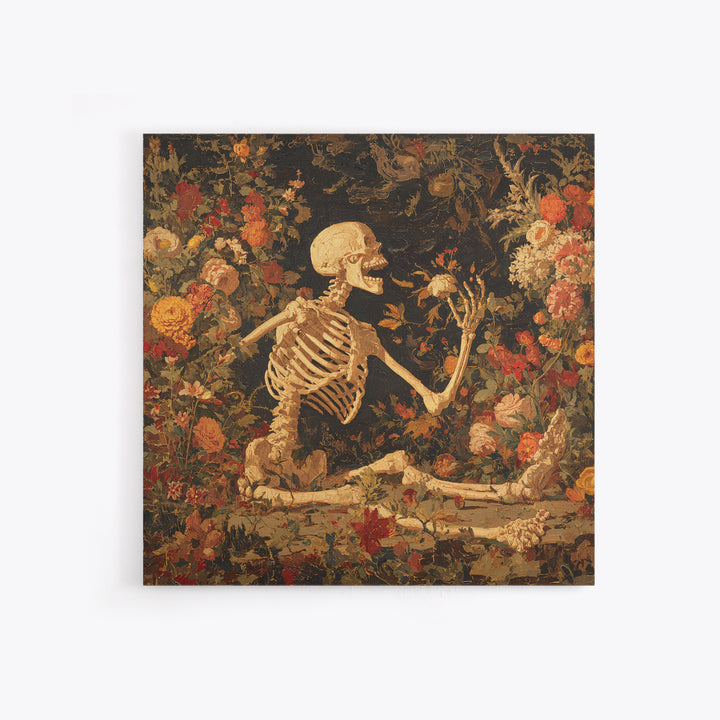 Skeletal Botanicals, Grotesque Carnival Art, Square Wall Art, Gothic Horror Wall Art, Framed Canvas Print, Halloween Wall Art