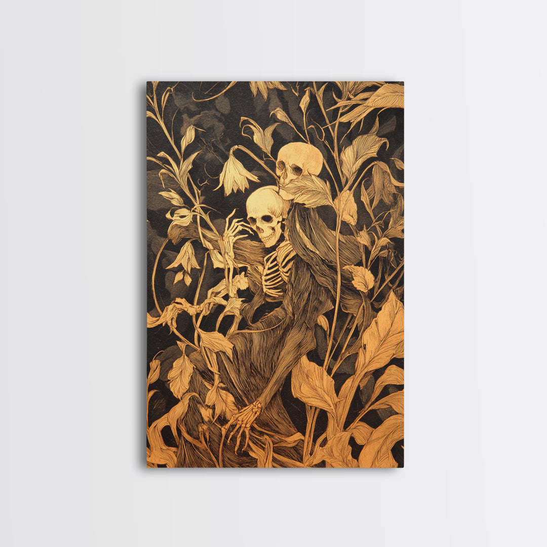 Skeletal Botanicals, Expressionist Gothic Art, Vertical Wall Art, Gothic Horror Wall Art, Canvas Print, Halloween Wall Art