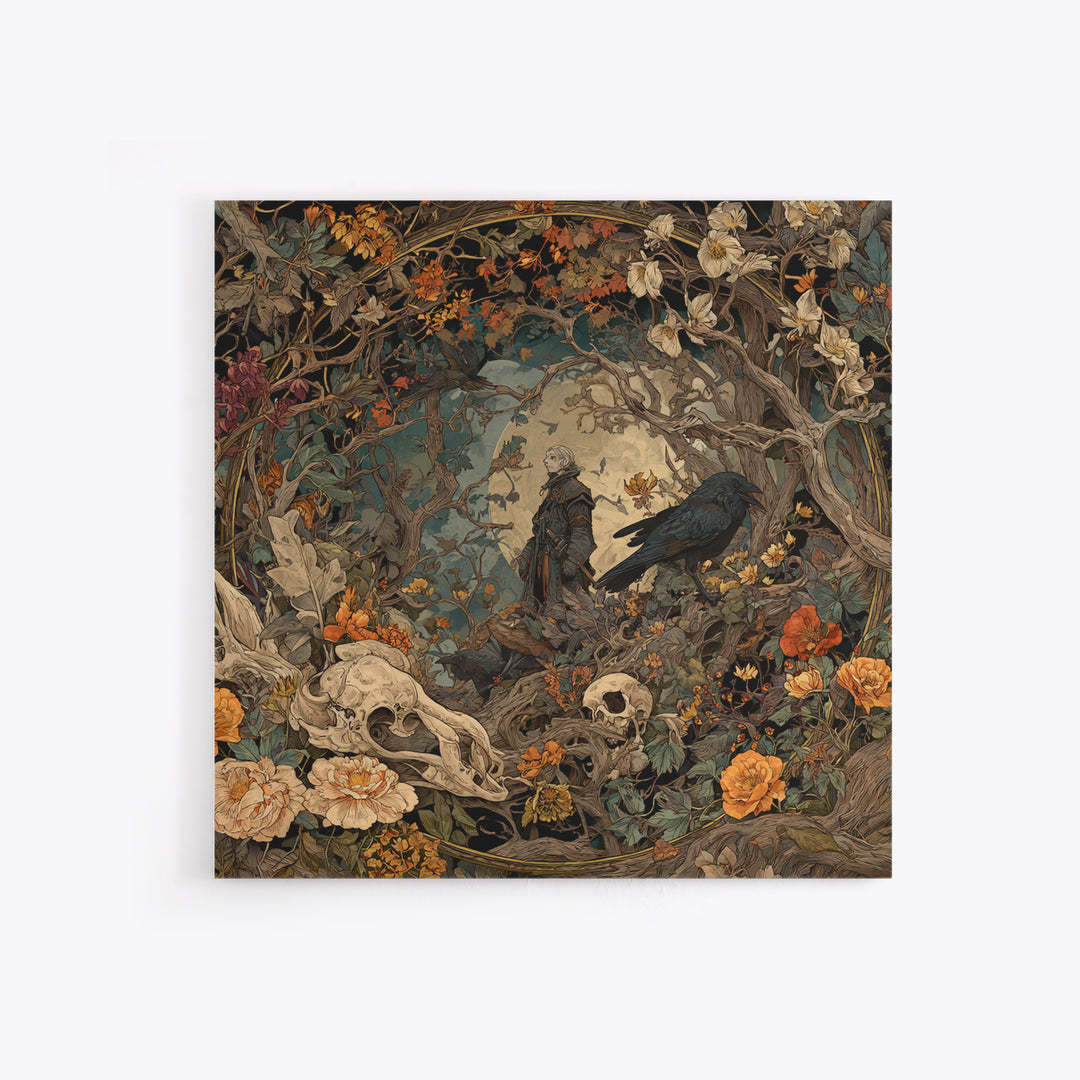 Skeletal Botanicals, Gothic Storybook Art, Square Wall Art, Macabre Wall Art, Framed Canvas Print, Halloween Wall Art