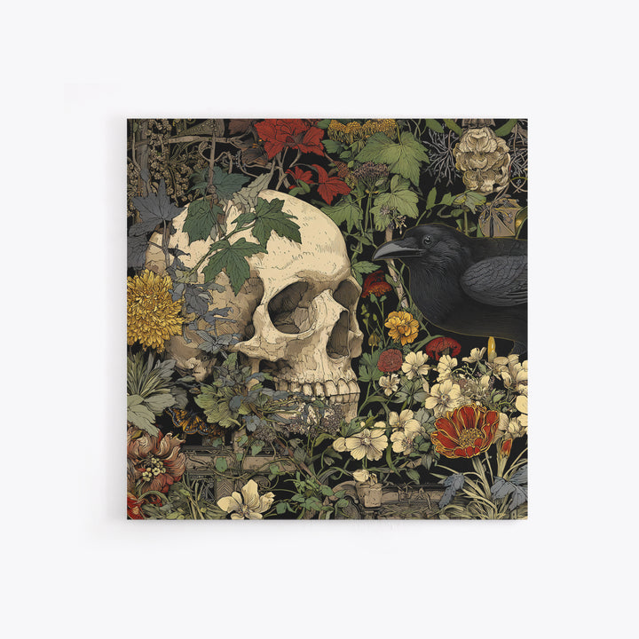 Skeletal Botanicals, Stained Glass Gothic Art, Square Wall Art, Gothic Horror Wall Art, Framed Canvas Print, Halloween Wall Art