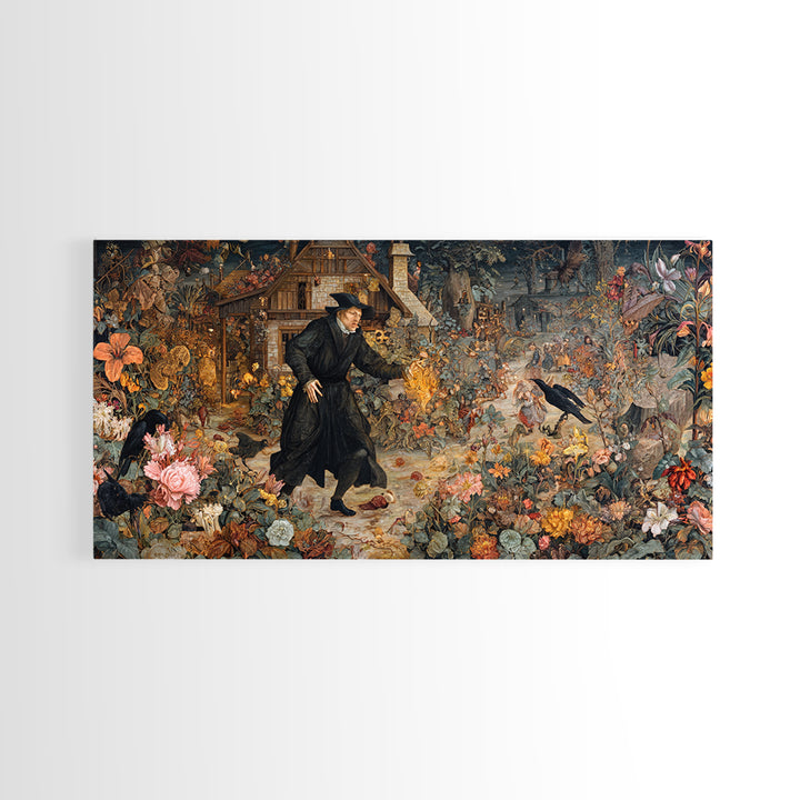 The Poison Garden, Northern Renaissance Horror, Wide Panoramic Art, Dark Fantasy Wall Art, Canvas Print, Halloween Wall Art
