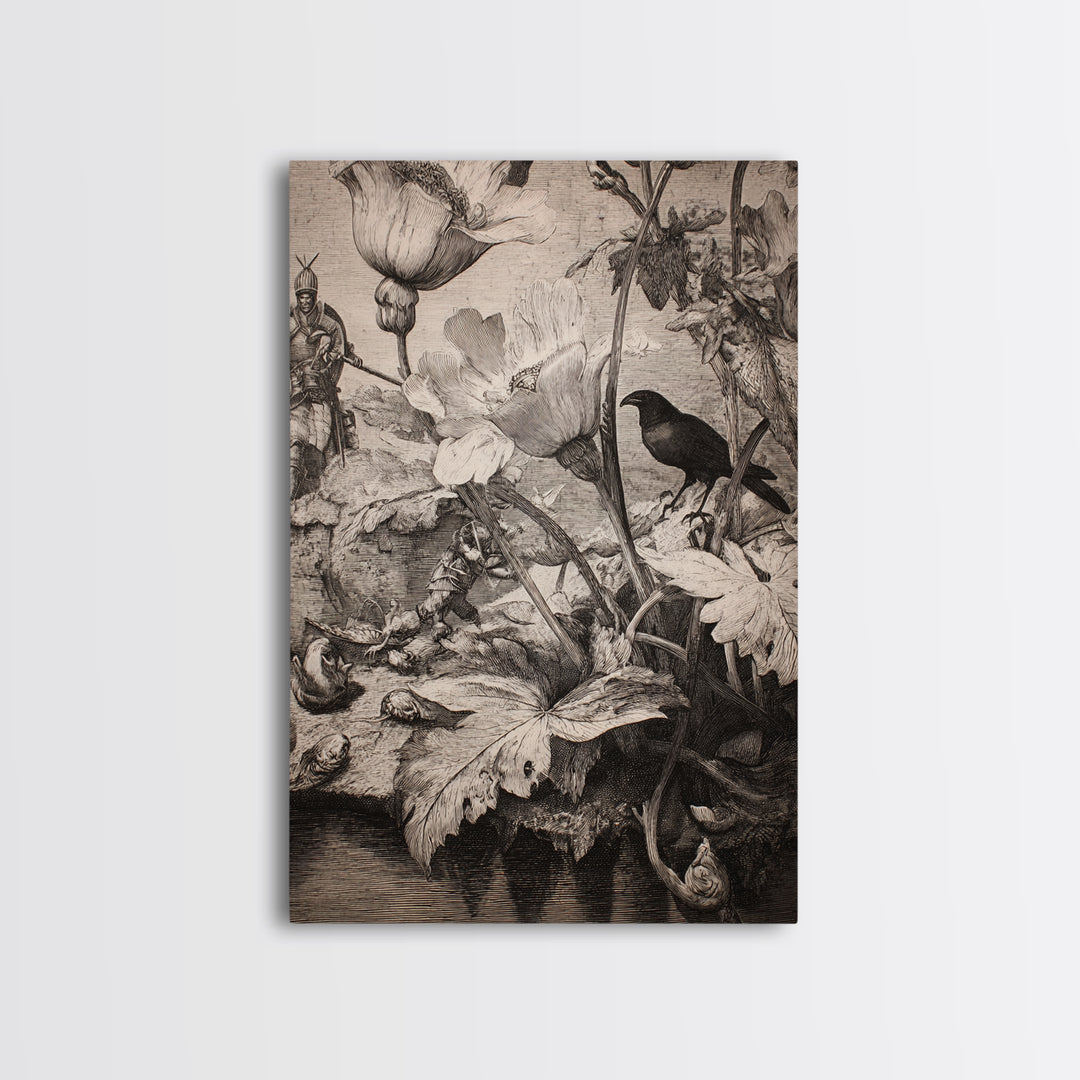 The Poison Garden, Renaissance Engraving Art, Vertical Wall Art, Dark Fantasy Wall Art, Canvas Print, Halloween Wall Art