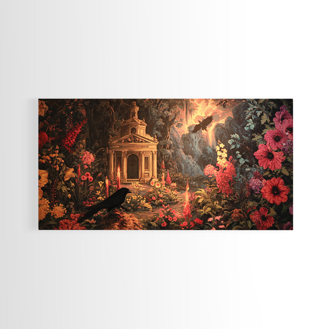 The Poison Garden, Apocalyptic Romantic Art, Wide Panoramic Art, Macabre Wall Art, Canvas Print, Halloween Wall Art, Halloween Decor