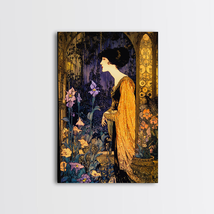 The Poison Garden, Stained Glass Gothic Art, Vertical Wall Art, Macabre Wall Art, Framed Canvas Print, Halloween Wall Art