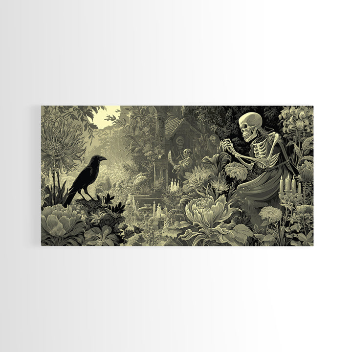 The Poison Garden, Macabre Folk Print Art, Wide Panoramic Art, Macabre Wall Art, Canvas Print, Halloween Wall Art