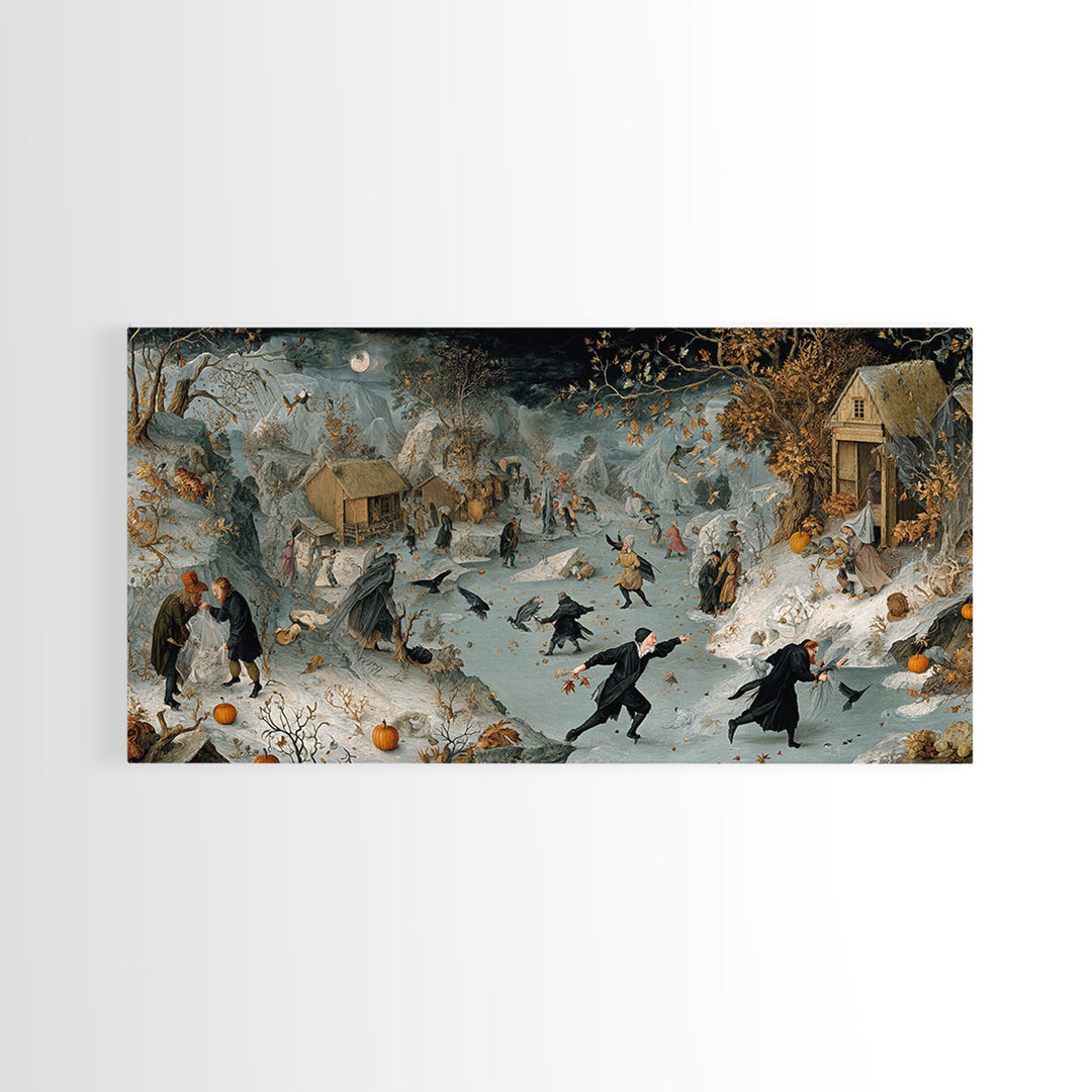 Frozen Halloween, Northern Renaissance Horror, Wide Panoramic Art, Macabre Wall Art, Canvas Print, Halloween Wall Art
