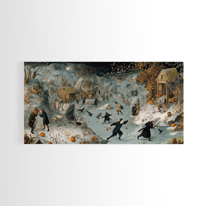 Frozen Halloween, Northern Renaissance Horror, Wide Panoramic Art, Macabre Wall Art, Canvas Print, Halloween Wall Art