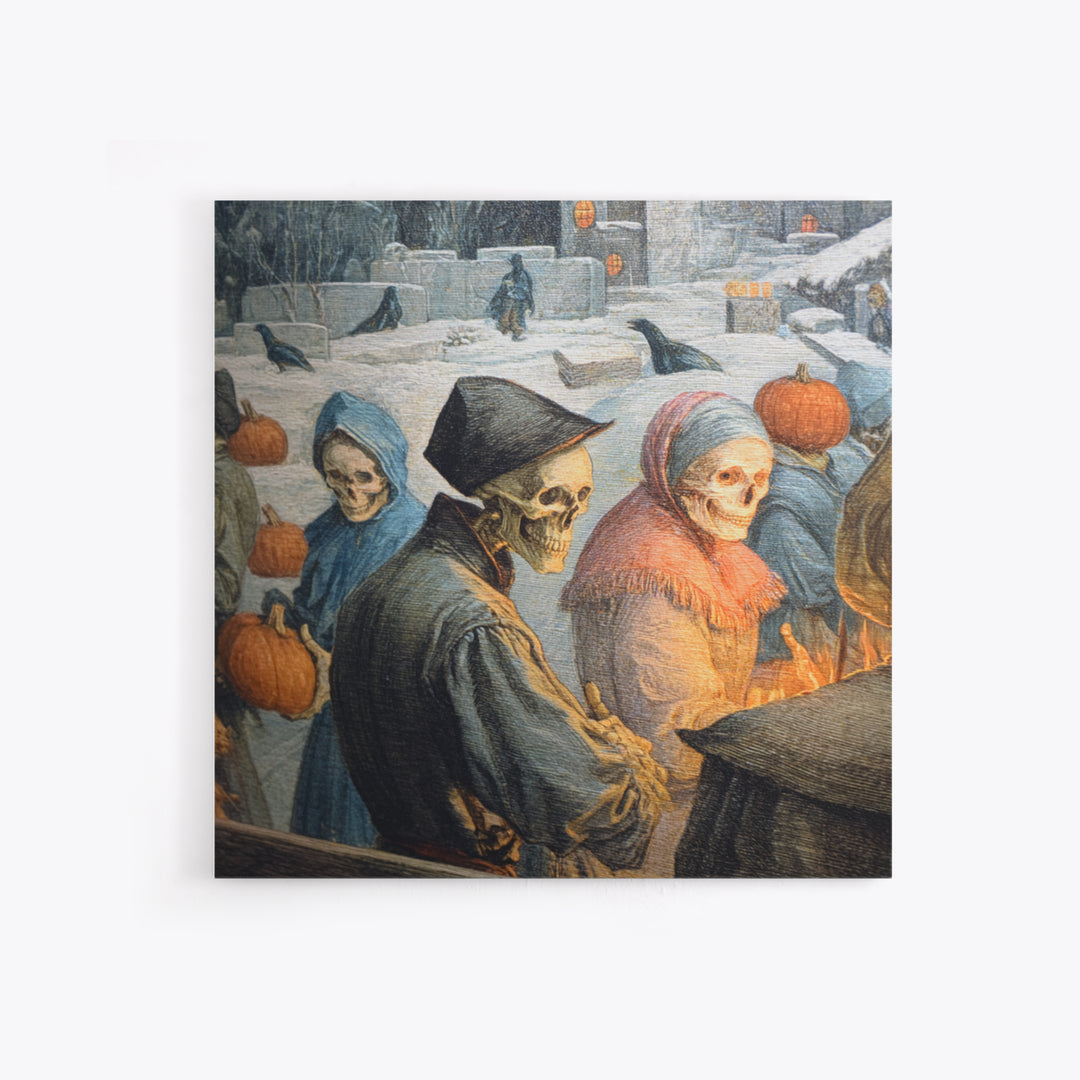 Frozen Halloween, Danse Macabre Art, Square Wall Art, Dark Halloween Decor, Framed Canvas Print, Halloween Wall Art