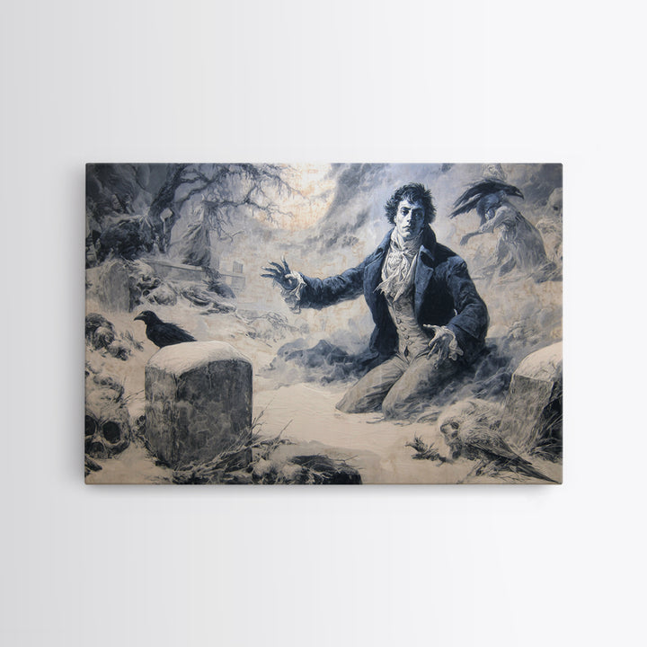 Frozen Halloween, Dark Romantic Horror Art, Landscape Wall Art, Dark Halloween Decor, Framed Canvas Print, Halloween Wall Art