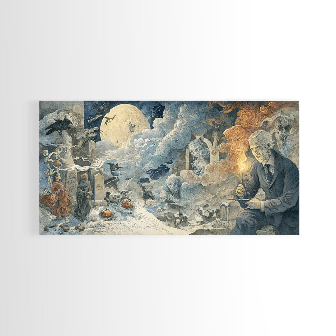 Frozen Halloween, Visionary Gothic Art, Wide Panoramic Art, Dark Fantasy Wall Art, Canvas Print, Halloween Wall Art, Dark Fantasy Art