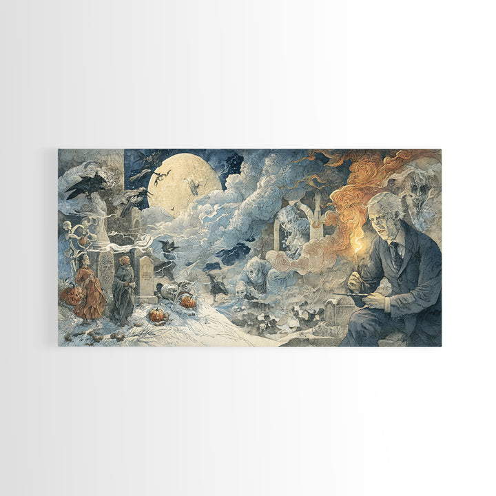 Frozen Halloween, Visionary Gothic Art, Wide Panoramic Art, Dark Fantasy Wall Art, Canvas Print, Halloween Wall Art, Dark Fantasy Art