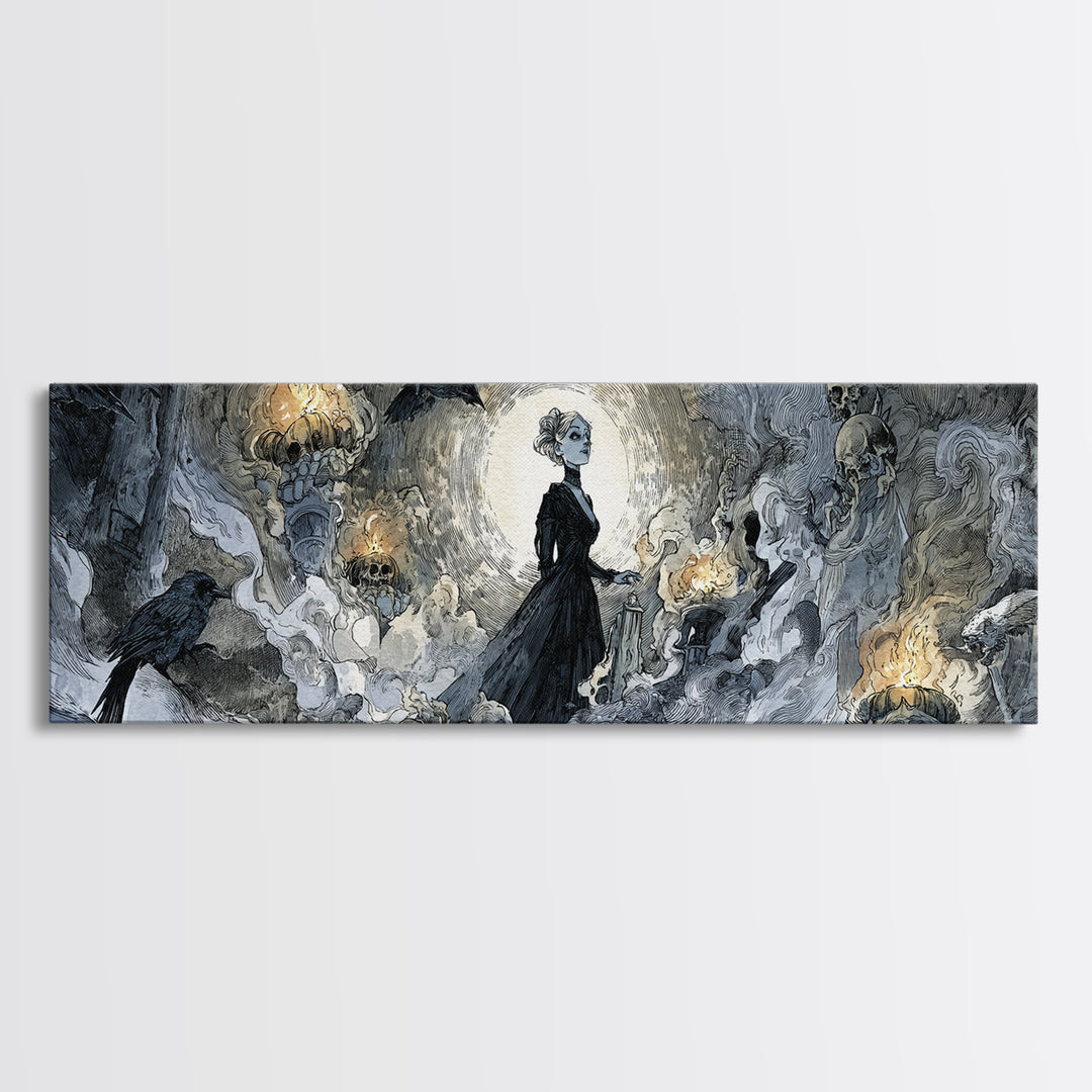 Frozen Halloween, Decadent Gothic Art, Extra Wide Wall Art, Macabre Wall Art, Framed Canvas Print, Halloween Wall Art