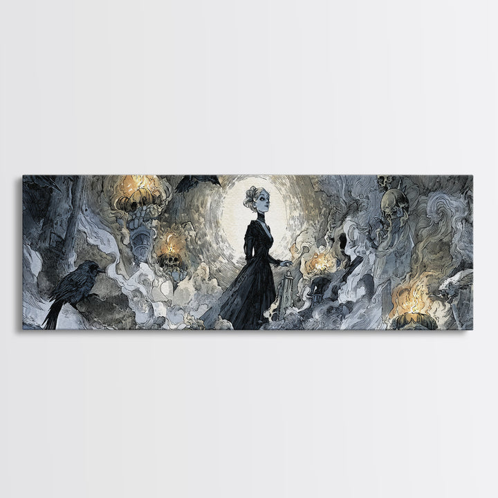 Frozen Halloween, Decadent Gothic Art, Extra Wide Wall Art, Macabre Wall Art, Framed Canvas Print, Halloween Wall Art