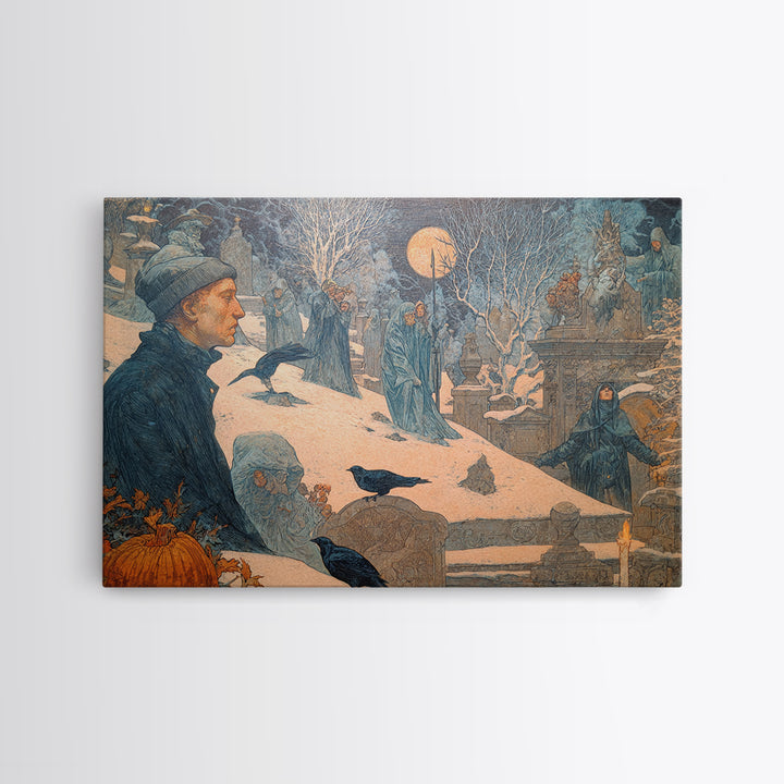 Frozen Halloween, Symbolist Death Art, Landscape Wall Art, Dark Fantasy Wall Art, Framed Canvas Print, Halloween Wall Art