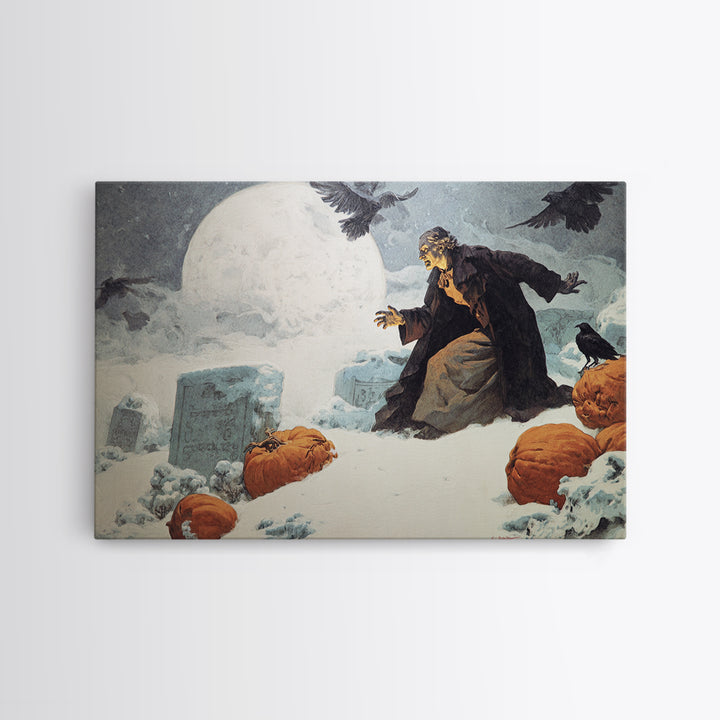 Frozen Halloween, Symbolist Etching Art, Landscape Wall Art, Dark Fantasy Wall Art, Framed Canvas Print, Halloween Wall Art